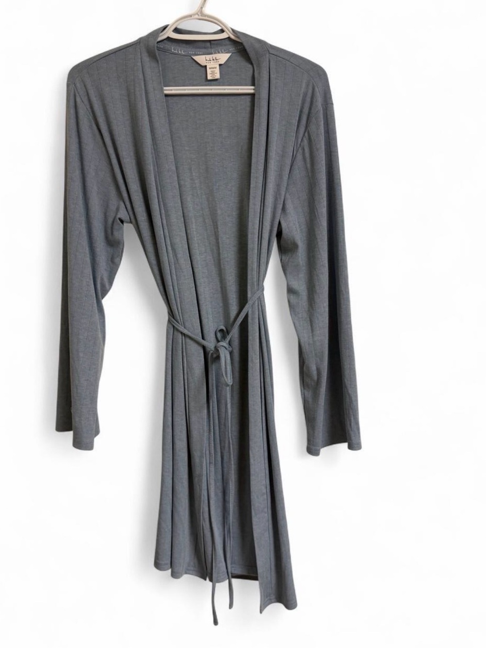 Nicole Miller Gray Ribbed Open-Front Robe with Tie